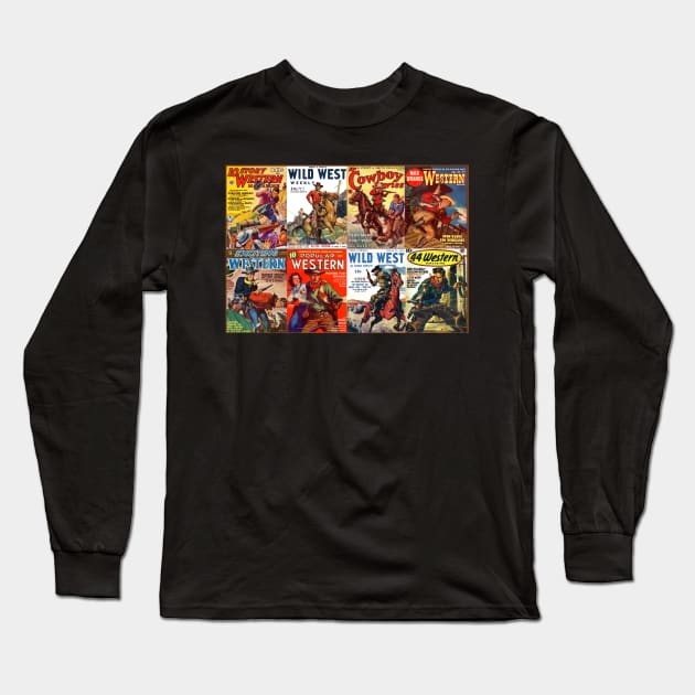 Vintage Western Pulp Magazine Cover Collage Long Sleeve T-Shirt by Starbase79